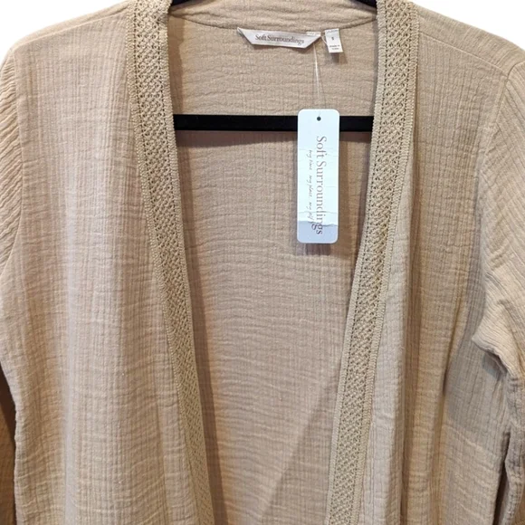 Soft Surroundings Renata Gauze Open Front Lightweight Topper in "Safari" (S) - Picture 2 of 8
